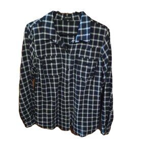 I💗Ronson Black & White Plaid Botton Down Blouse Fitted Size L